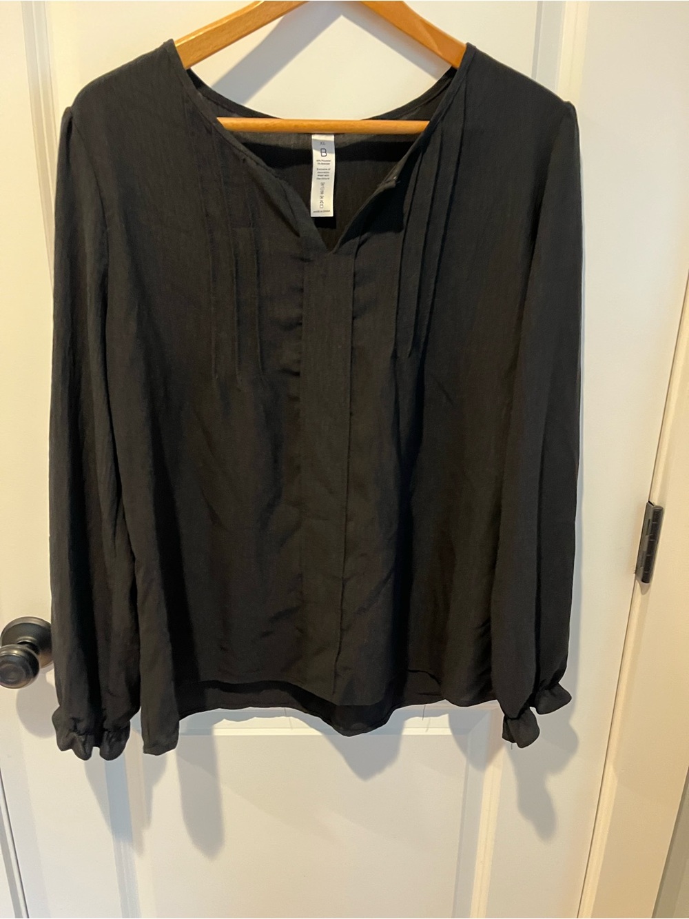 Collection B Black Pleated V-Neck Blouse